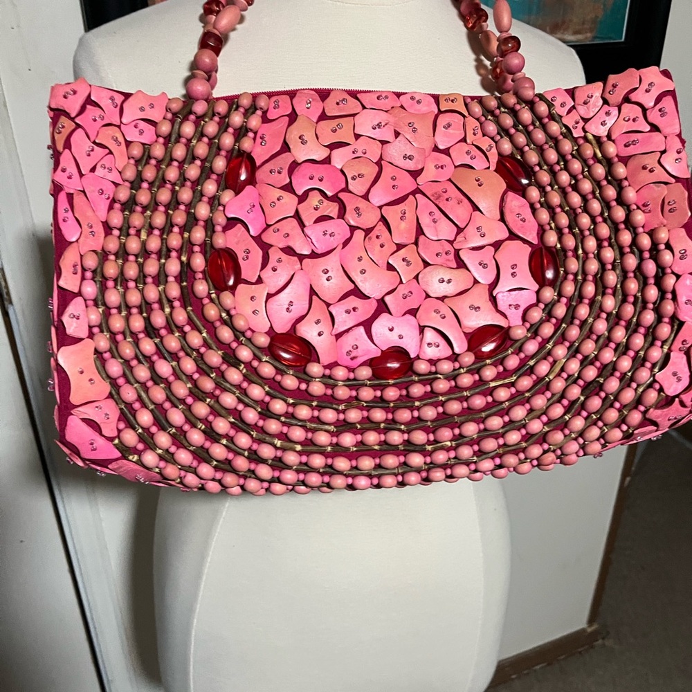 Pink Shoulder Bag with Beaded Design